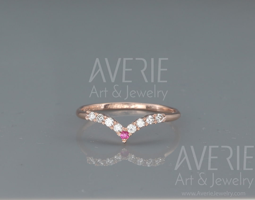14K Rose Gold Wish Bone Wedding Ring Set With Diamonds and a