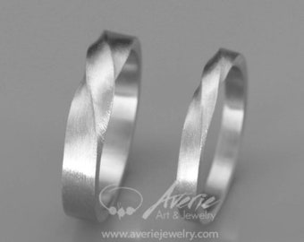 White Gold Mobius Rings | His and Hers Mobius Wedding Bands set | 14k White Gold Mobius Wedding rings set