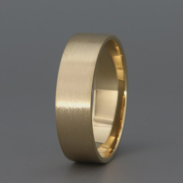 Men's wedding Band | Solid 14K Gold Men's Wedding Handmade Brushed Flat Band | Wedding Matt Men's Flat Ring | 3mm 4mm 5mm 6mm 7mm