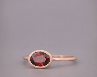 14k Rose Gold Garnet Ring | Mandarin garnet stack ring | Oval garnet ring | January birthstone ring