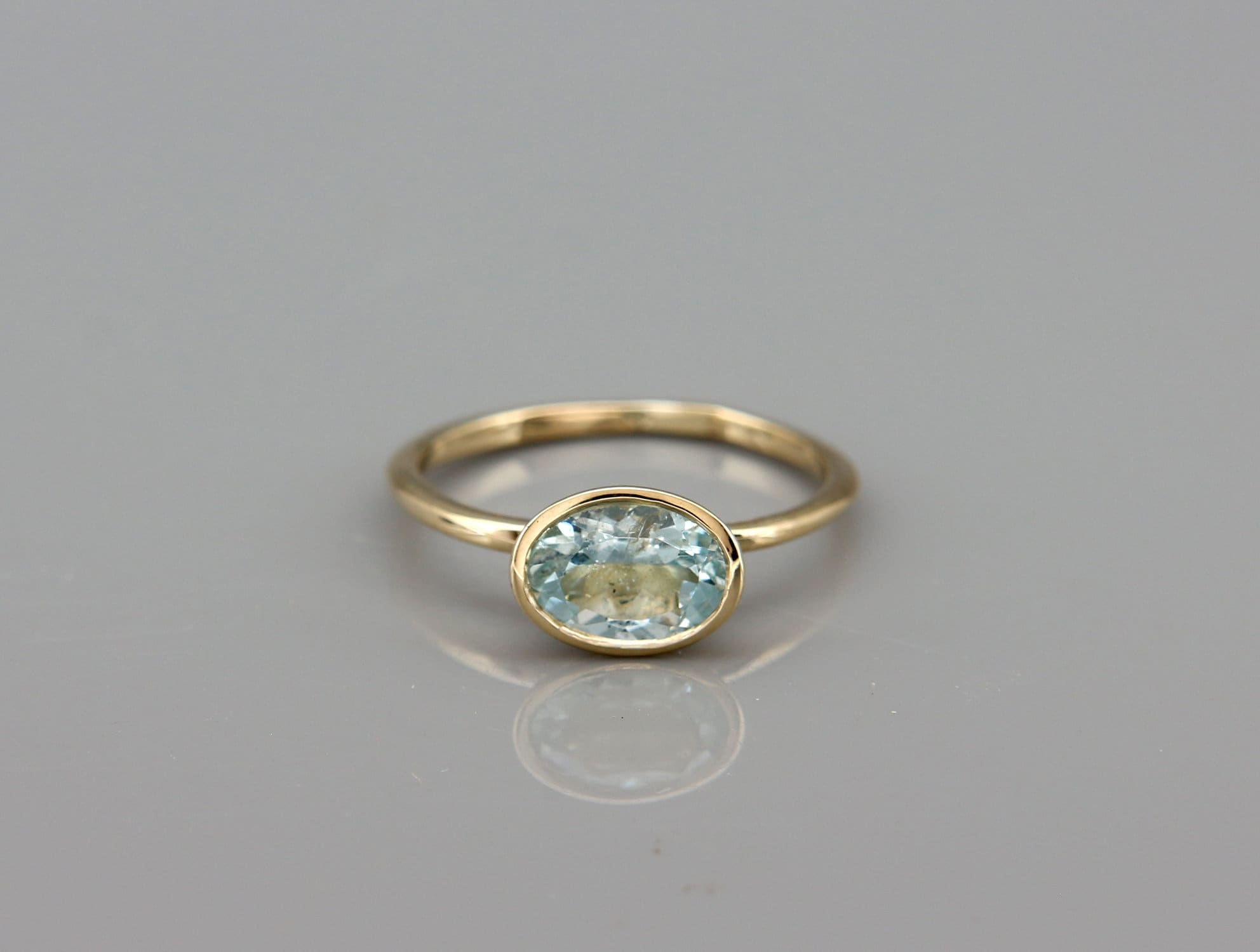 March's Birthstone Aquamarine Ring | Handmade solid 14k gold ring set with a natural Aquamarine stone