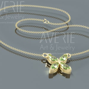 Peridot Necklace | Flower design 14k Gold Marquise Peridot Necklace