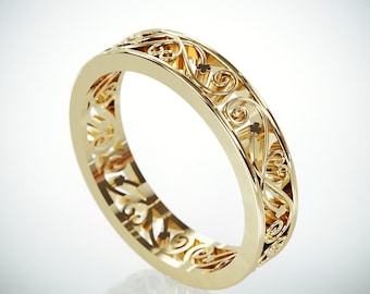 14k Gold Filigree Wedding Ring | 14k Gold Lady's Wedding Ring in Filigree Style | 14k GoldFiligree Women Wedding Ring