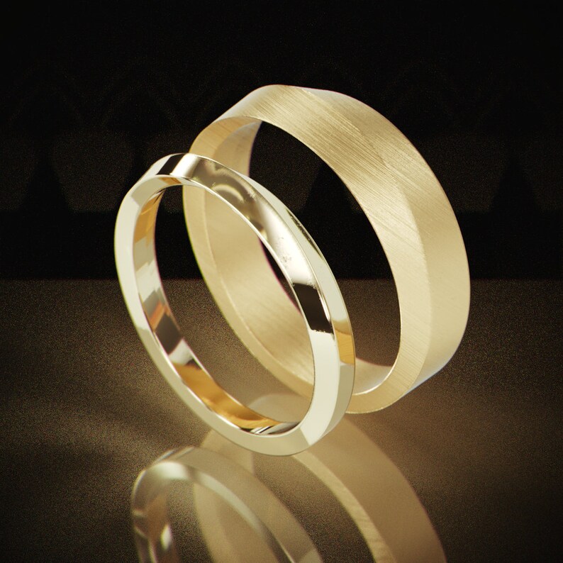 White Gold Knife Edge Ring Set | His and Hers Wedding Band set in Knife Edge style | 14k White Gold Knife Edge Wedding ring set image 6