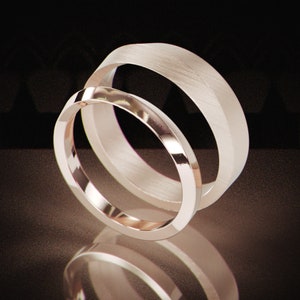 White Gold Knife Edge Ring Set | His and Hers Wedding Band set in Knife Edge style | 14k White Gold Knife Edge Wedding ring set image 7