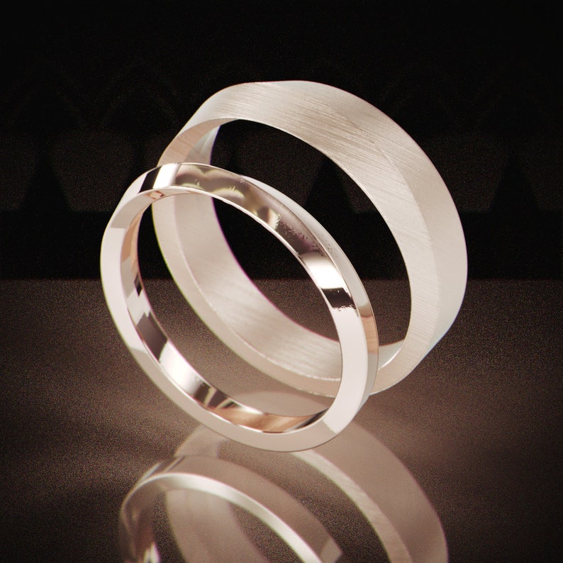 White Gold Knife Edge Ring Set | His and Hers Wedding Band set in Knife Edge style | 14k White Gold Knife Edge Wedding ring set image 7