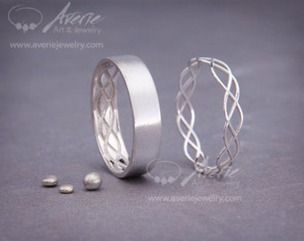 His and Hers Celtic Wedding Band Set | White Gold Eternity Wedding Ring Set | Celtic Wedding Band Set