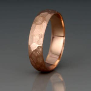 14K Rose Gold Men's Wedding Ring | Handmade solid 14k rose gold Rough Faceted half round men's wedding band | 3mm 4mm 5mm 6mm 7mm