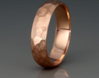 14K Rose Gold Men's Wedding Ring | Handmade solid 14k rose gold Rough Faceted half round men's wedding band | 3mm 4mm 5mm 6mm 7mm