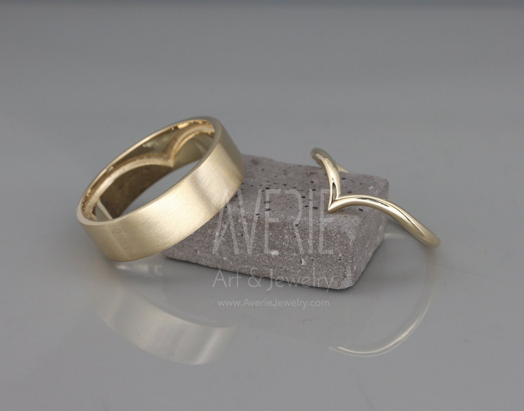 14K Gold Wish Bone Wedding Rings Set 14k Gold Wish Bone Wedding Rings