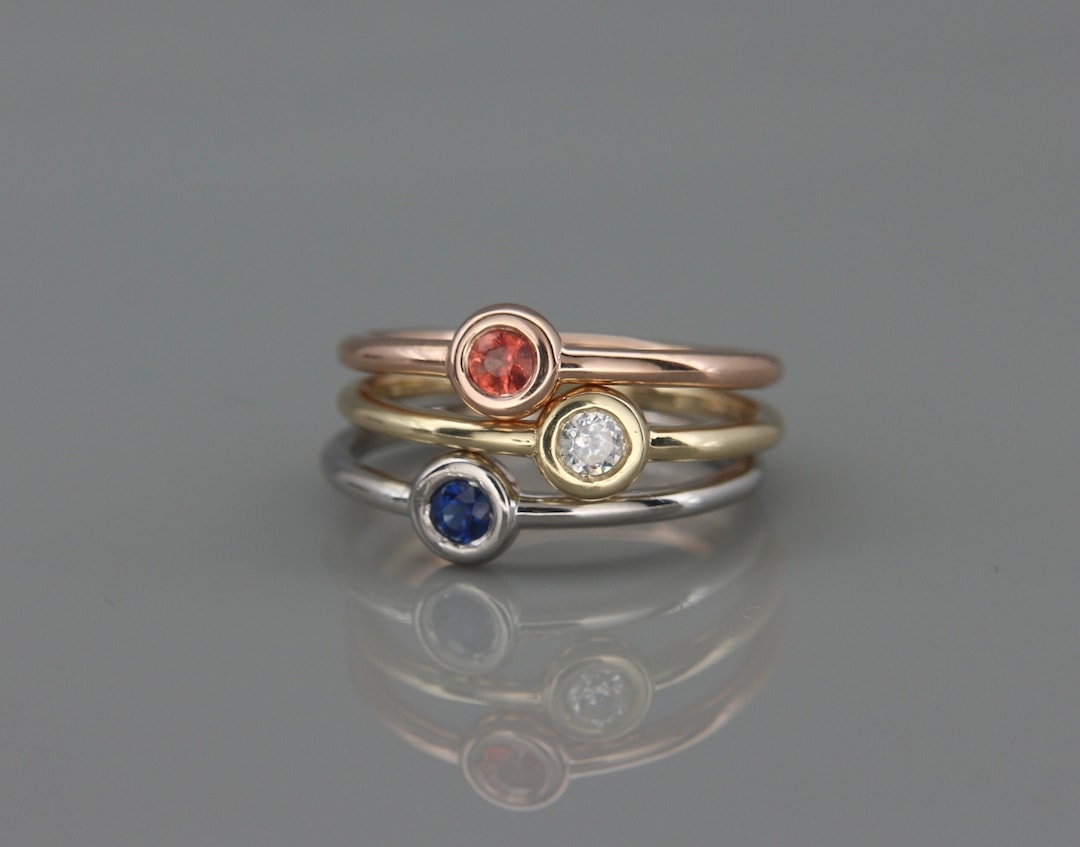 Orange, Blue and White Sapphire Gold Stacking Rings Set 14k Gold ...