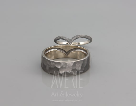 14K White Gold Wish Bone Wedding Rings Set White Gold Wish Bone