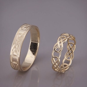 14K Gold Celtic Knot Wedding Rings Set | Handmade 14k gold Celtic wedding Rings | His and Hers Wedding Bands Set