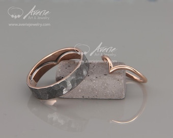 14K Rose Gold Wish Bone Wedding Rings Set 14k Rose Gold Wishbone