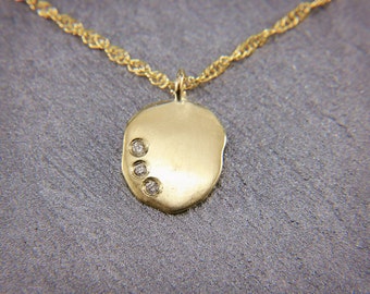 Solid 14K Gold & Diamonds Pendant | Dainty Solid 14K Gold and Diamonds Necklace 16"/18"