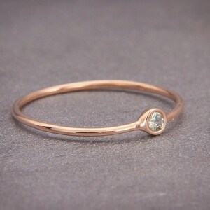Green Sapphire Ring | Handmade Solid 14K Rose Gold Ring set with Green Sapphire | Alternative Statement Ring - September birthstone image 3