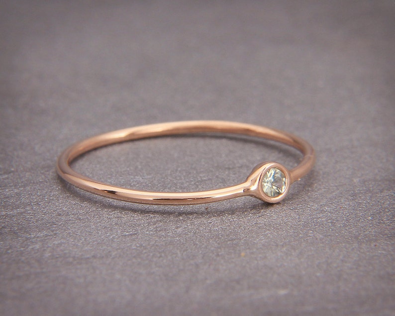 Green Sapphire Ring | Handmade Solid 14K Rose Gold Ring set with Green Sapphire | Alternative Statement Ring - September birthstone image 3