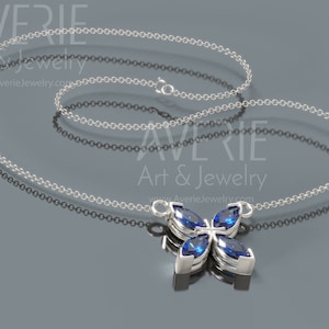 Sapphire Necklace | Flower design 14k White Gold Marquise Sapphire Necklace