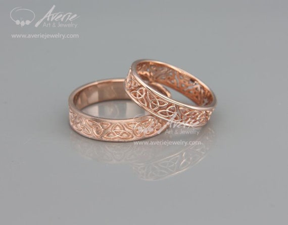 14K Rose Gold Trinity Knot Wedding Rings Set Handmade 14k | Etsy