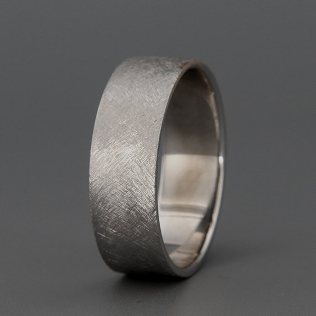 14k Solid White Gold Men's Wedding Band in Rustic Style Handmade 14k