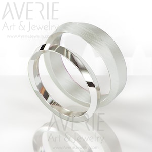 White Gold Knife Edge Ring Set | His and Hers Wedding Band set in Knife Edge style | 14k White Gold Knife Edge Wedding ring set image 1