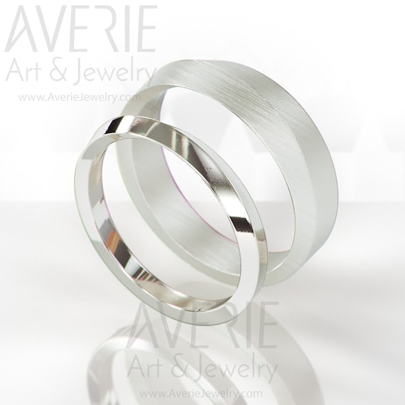 White Gold Knife Edge Ring Set | His and Hers Wedding Band set in Knife Edge style | 14k White Gold Knife Edge Wedding ring set