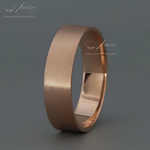 Rose Gold Mens Wedding Band | 14k rose gold Matte Men wedding band | Flat brushed men&#39;s Wedding ring | rose gold men wedding ring