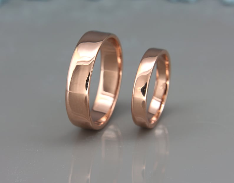 Solid 14K Rose Gold Wedding Bands Set Handmade Wedding Rings Etsy