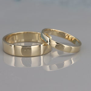 Solid 14K Gold Wedding Bands Set Handmade Wedding Rings Set in Polished ...