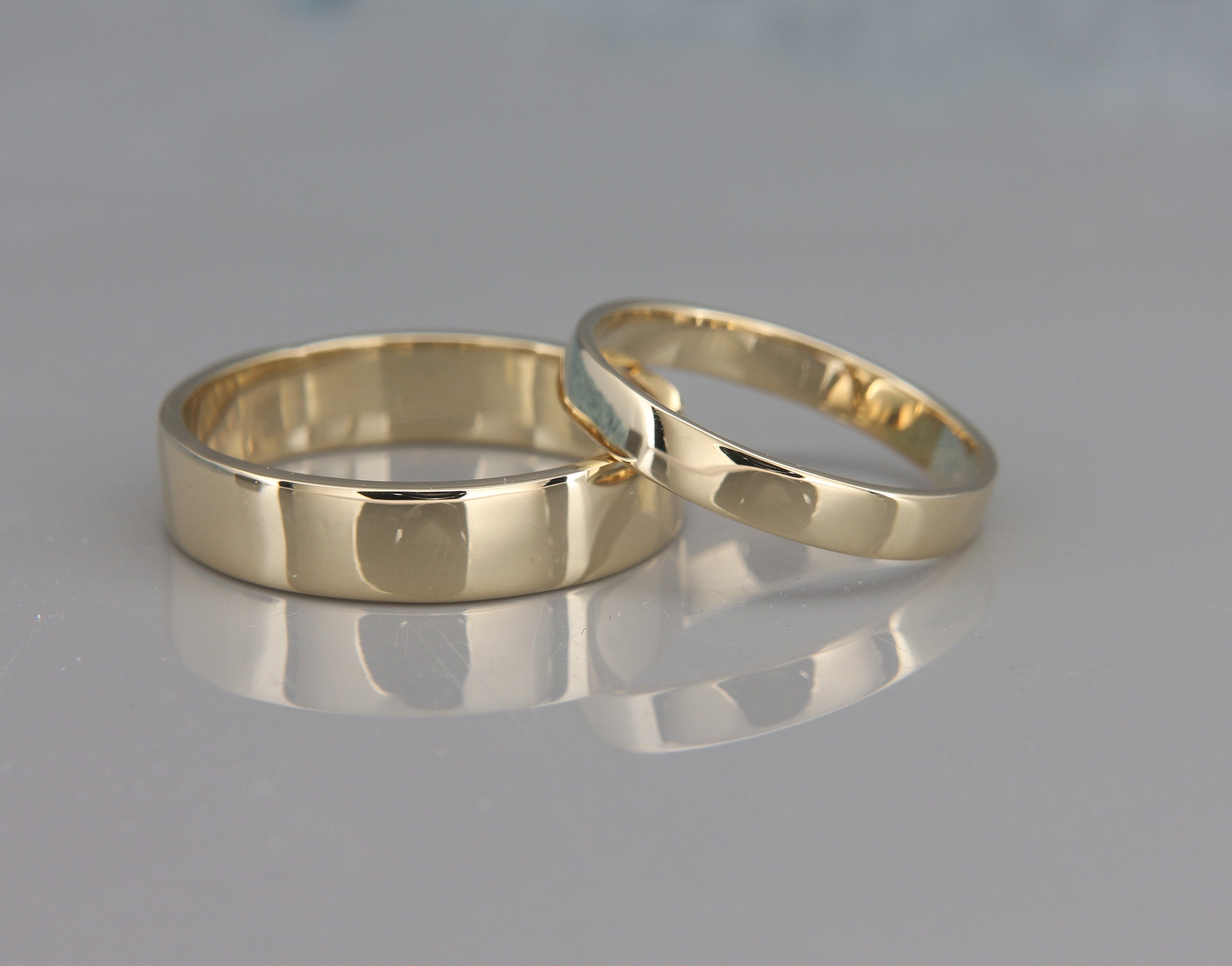 Solid 14K Gold Wedding Bands Set Handmade Wedding Rings Set | Etsy