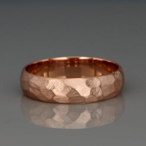 14K Rose Gold Men's Wedding Ring | Handmade solid 14k rose gold Rough Faceted half round men's wedding band | 3mm 4mm 5mm 6mm 7mm