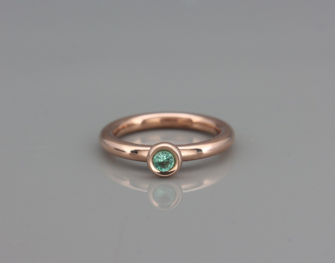 14k Rose Gold Emerald Ring Natural Emerald Stack Ring May Etsy