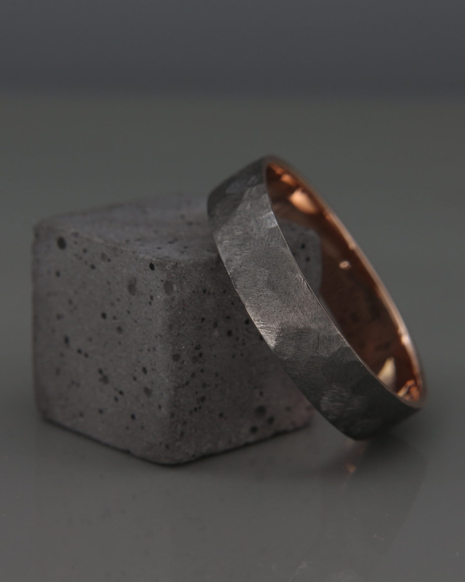 Black 14k Rose Gold Men's Wedding Ring Handmade 14k Solid Rose Gold
