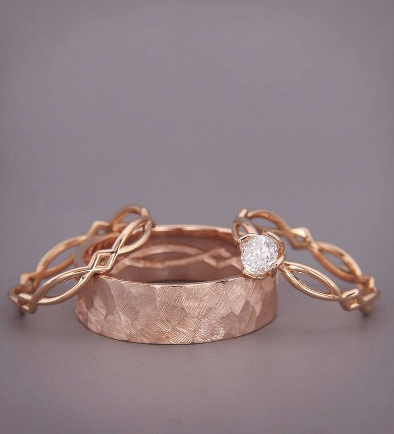 Rose Gold Eternity Engagement Ring and Wedding Rings Set 14k Etsy