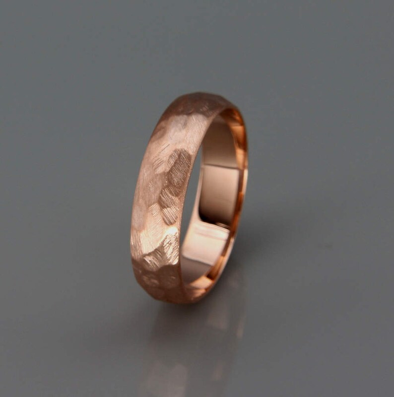 14K Rose Gold Men's Wedding Ring | Handmade solid 14k rose gold Rough Faceted half round men's wedding band | 3mm 4mm 5mm 6mm 7mm