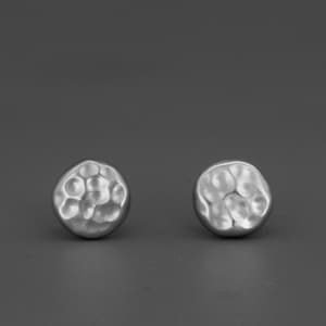 Solid 14K Recycled White Gold Stud Earrings with Matte Finish | Hammered Solid 14K Recycled White Gold 4mm 5mm 6mm 7mm Studs Earrings