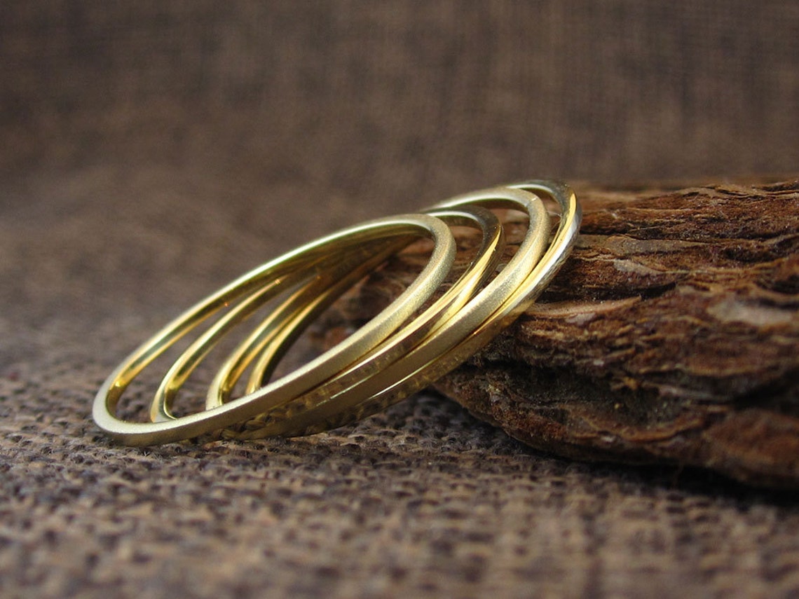 Solid 14K Gold Stacking Rings | Set of 4 Handmade Stacking Rings Solid ...