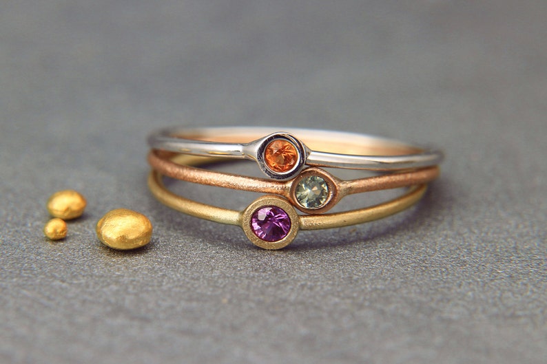 Green Sapphire Ring | Handmade Solid 14K Rose Gold Ring set with Green Sapphire | Alternative Statement Ring - September birthstone image 4