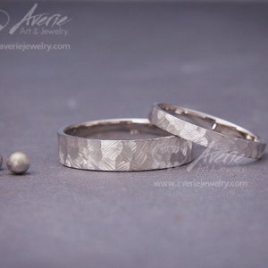 White Gold Textured Wedding Band Set | His and Hers hammered wedding ring set | 14K White Gold rustic Wedding Band Set