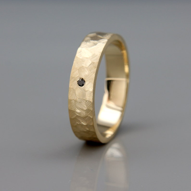 Rough Faceted Hammered Wedding Band set with Black Diamond 14k Solid Gold Man Textured Wedding Band Black Diamond Men Wedding Band