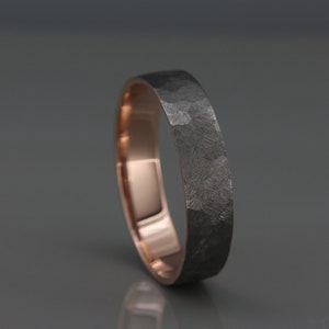 Black 14k Rose Gold Men's wedding ring Handmade 14k solid rose gold rough faceted black rhodium men wedding band 3mm, 4mm, 5mm, 6mm, 7mm image 5