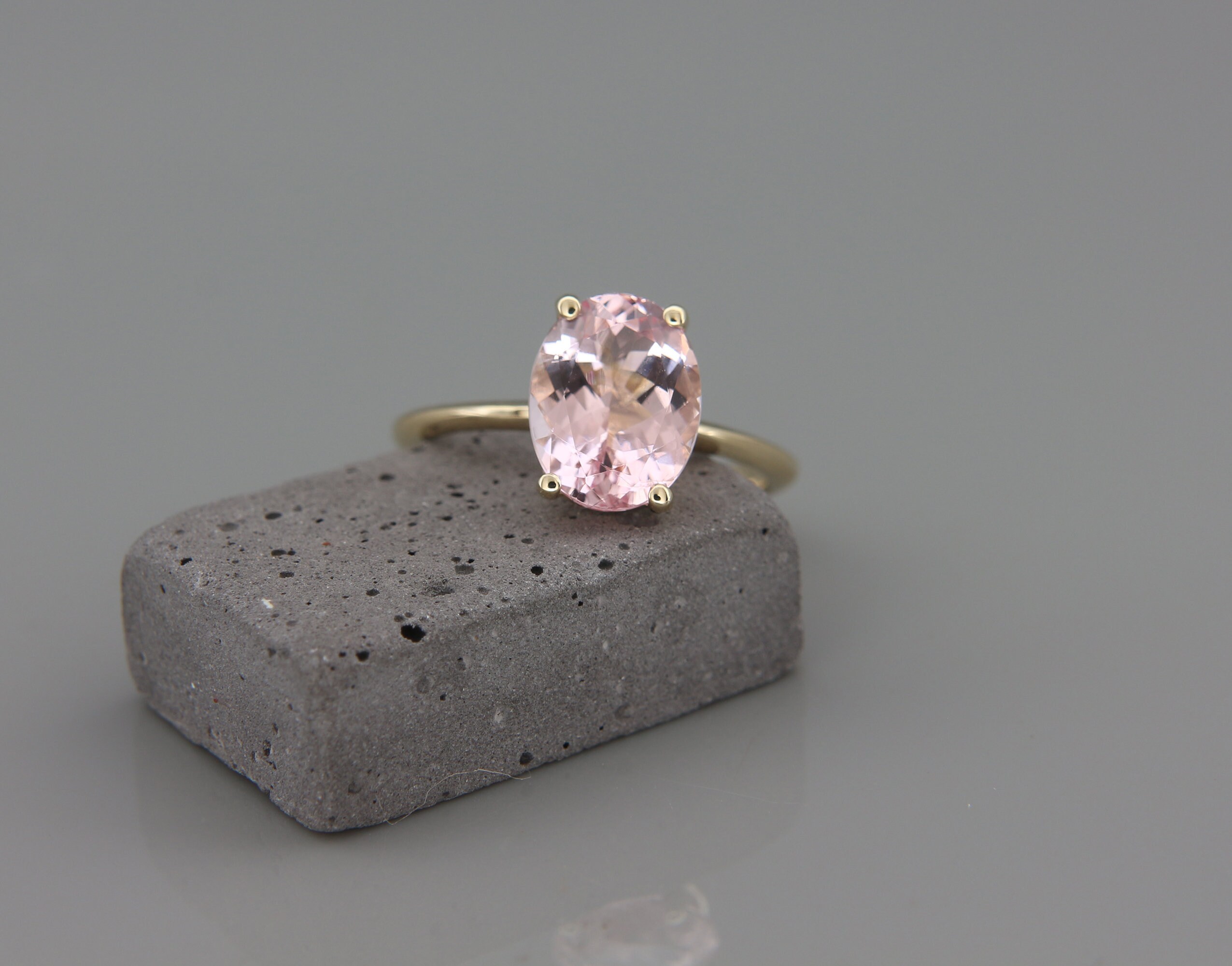 14k Yellow Gold Morganite Ring | Yellow Gold Morganite Solitaire Ring | Morganite Band | Morganite Engagement
