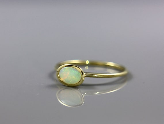 14k Gold Natural Opal ring | Handmade solid 14k gold ring set with a natural oval Opal | Graduation Gift for Her | October Birthstone ring