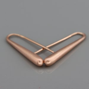 Solid 14K Rose Gold Drop Earrings | Long Matte Solid 14K Rose Gold Earrings | Matte Drop Shaped Earrings
