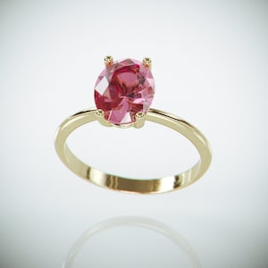 14k Gold Pink Tourmaline Ring | 14k Solid Gold Pink Tourmaline Engagement Ring | October Birthstone Ring