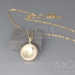 Solid 14K Gold Circle Necklace | 14k recycled gold necklace with a big gold circle pendant with Satin matte finish