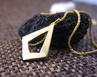 Solid 14K Gold Pendant | Handmade Solid 14K Gold Diamond Shaped Necklace 16"/18"