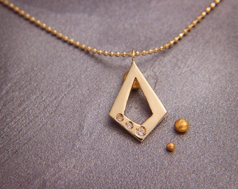 Solid 14K Gold & Diamonds Pendant | Handmade Solid 14K Gold and Diamonds Engagement Necklace 16"/18"