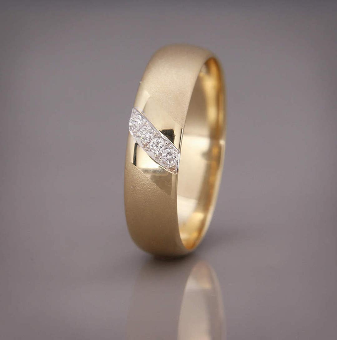 Solid 14K Gold & Diamonds Wedding Band | Handmade Solid 14K Gold and ...