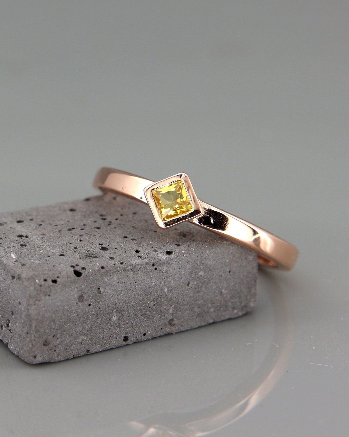 Citrine Stacking Ring | 14k Rose Gold Citrine Ring | Handmade Solid ...